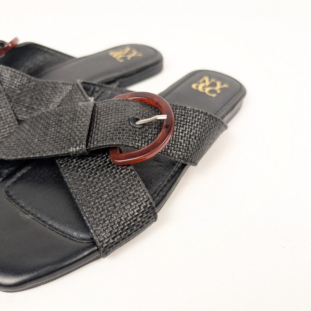 New York & Company Black Criss Cross Slip On Buckle Flat Sandals Size 6 - Picture 8 of 9